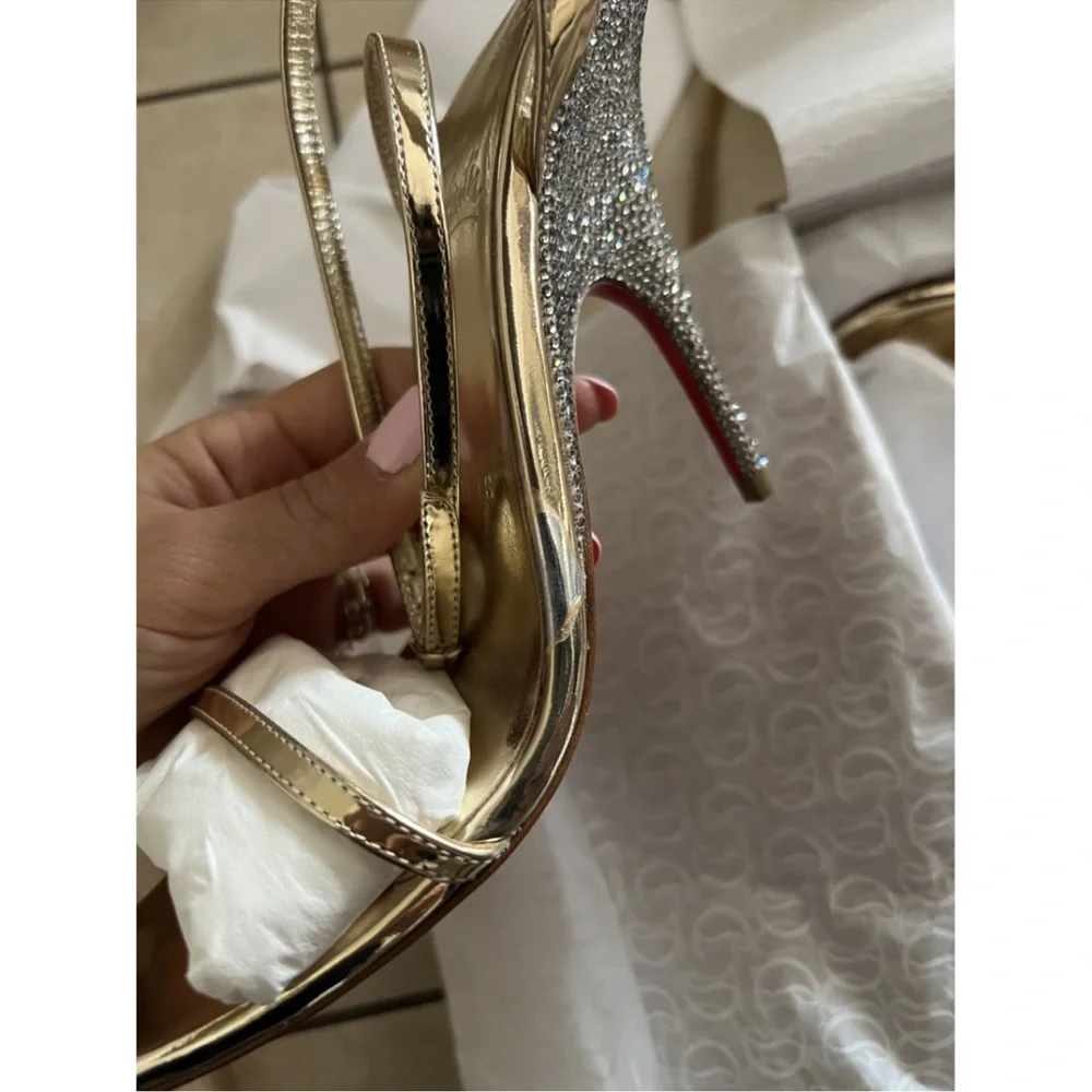 Christian Louboutin Gold Arch Queen Crystal Embellished Sandal Heels - Picture 8 of 13